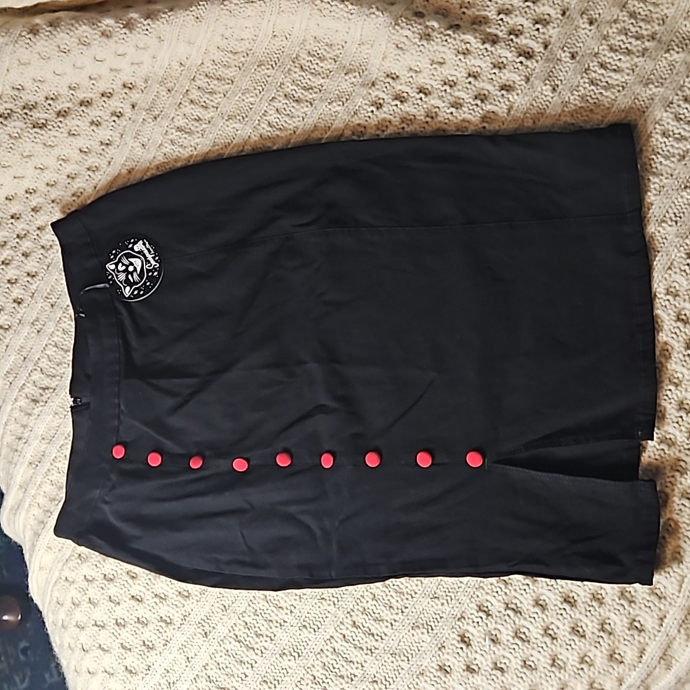 Sourpuss black red button pencil skirt large